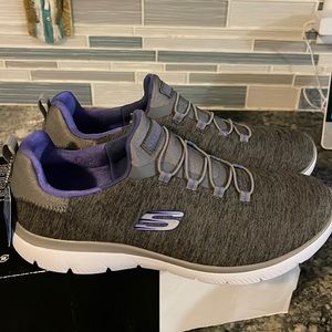 Sketchers Gray Slip-On Memory Foam Sneakers,     Size 9 Wide,